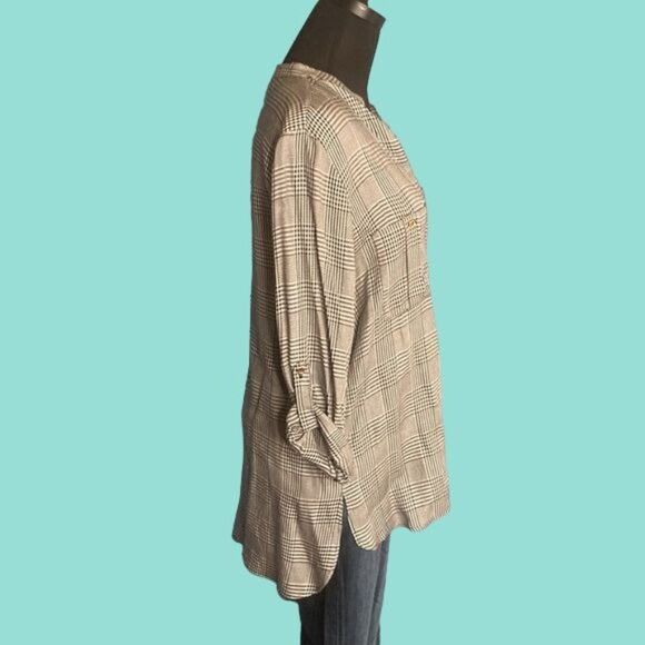 NWT Zara Plaid Open Neck Blouse with Pockets - Picture 10 of 11